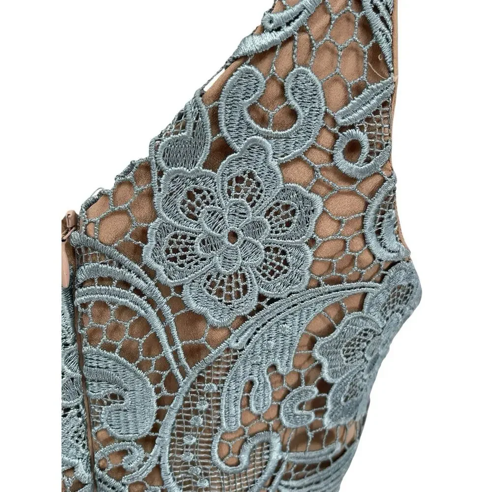 Dress The Population Allie Lace Dress Mini Blue Size Medium - Picture 9 of 12